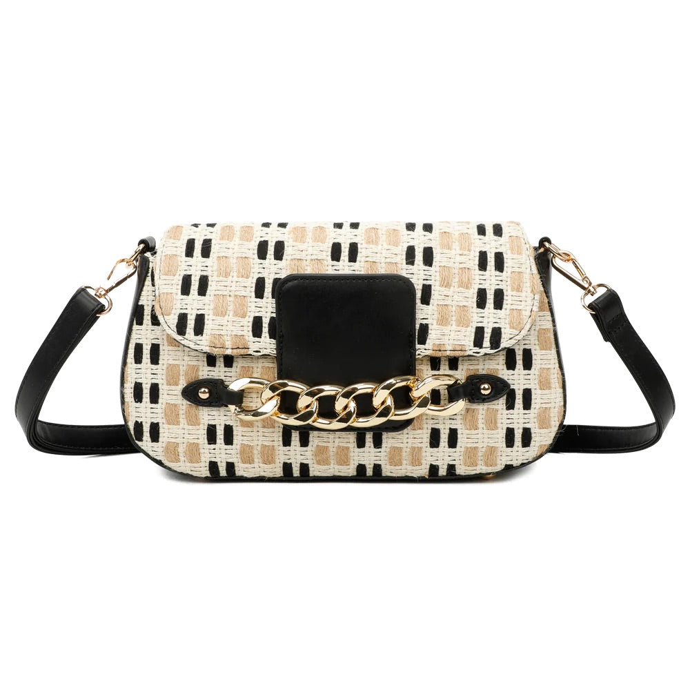 Mimi Black Weave Chain Crossbody
