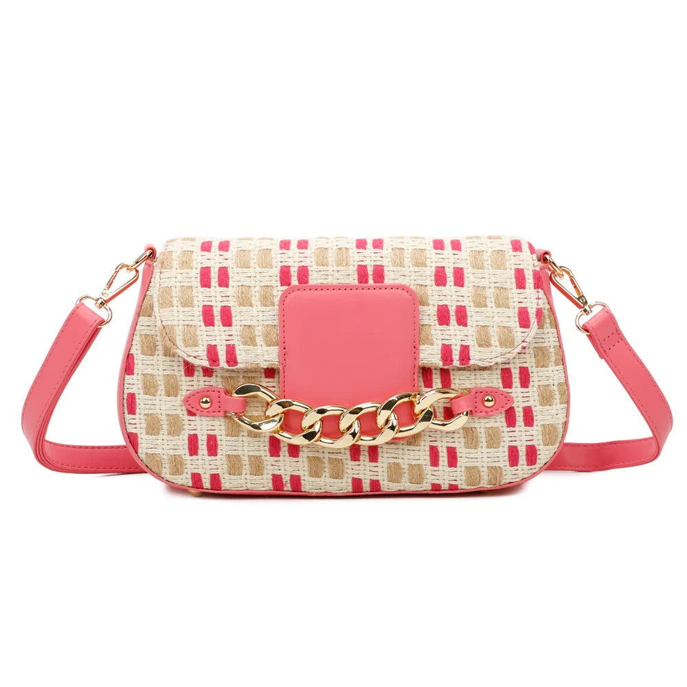 Mimi Pink Weave Chain Crossbody