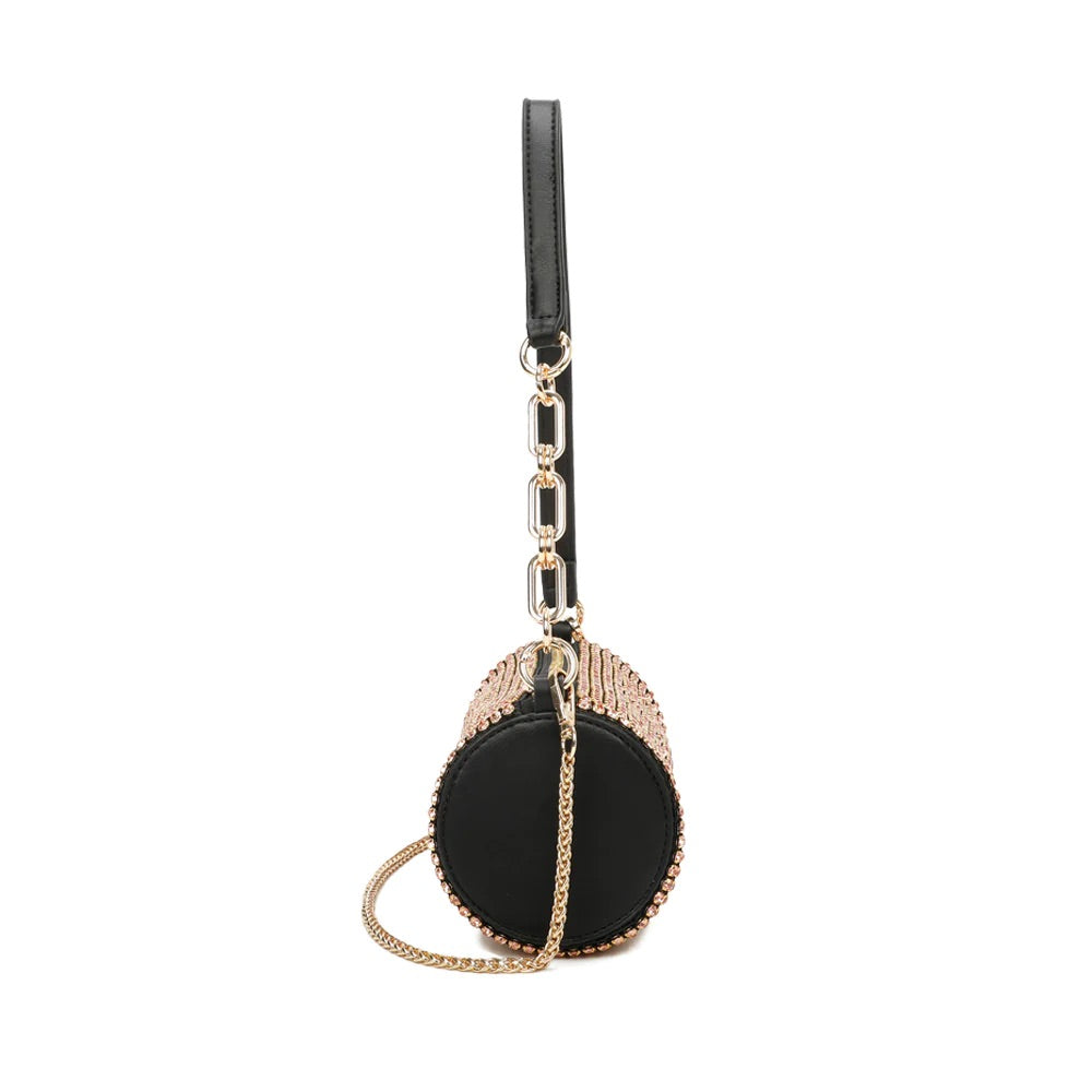 Gold Crystal Cylinder Statement Handbag