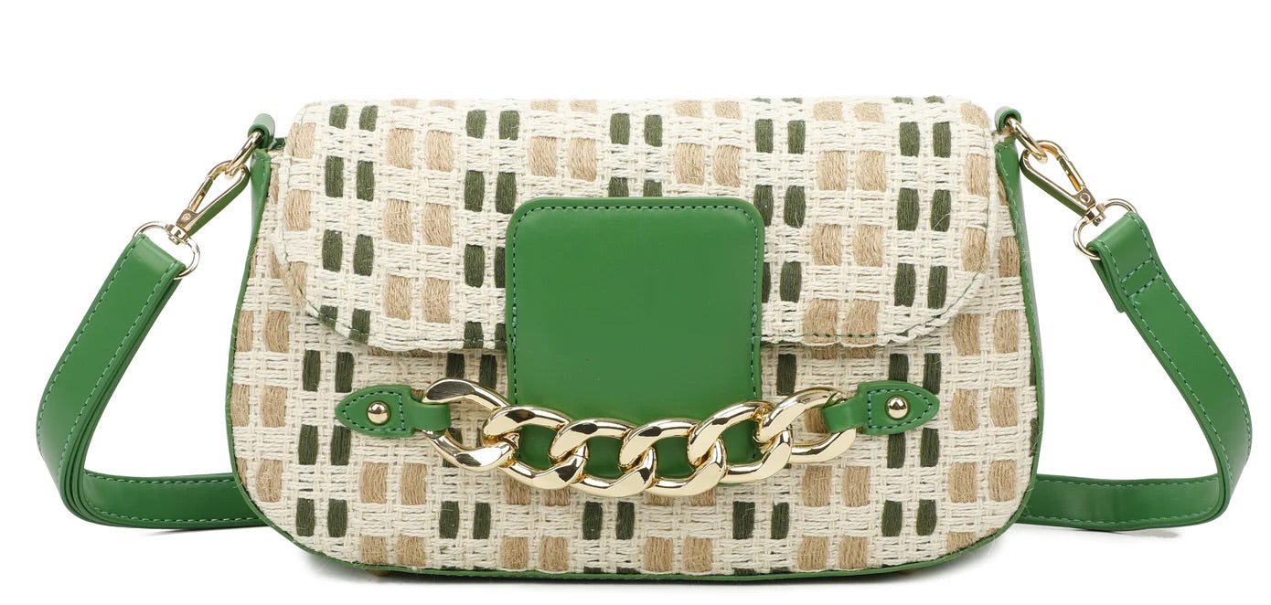 Mimi Green Weave Chain Crossbody