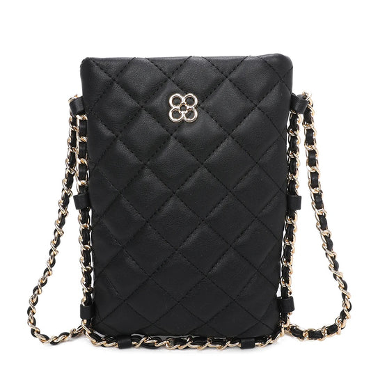 Black Quilted Chain Mini Crossbody Phone Pouch