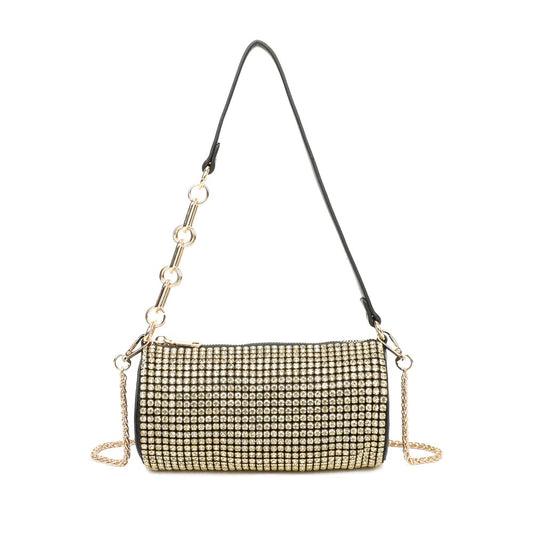 Gold Crystal Cylinder Statement Handbag