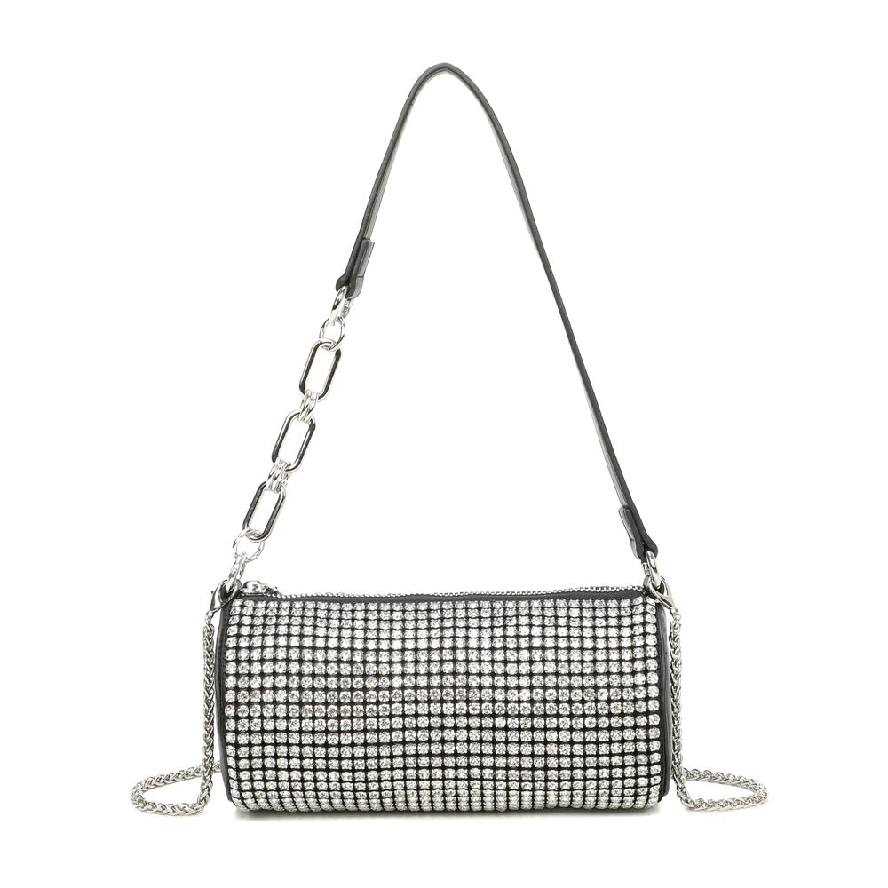 Silver Crystal Cylinder Statement Handbag