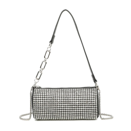 Silver Crystal Cylinder Statement Handbag