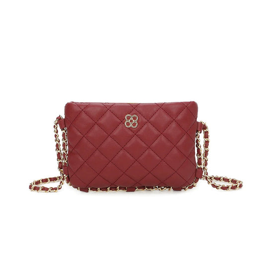Wine Quilted Chain Mini Crossbody
