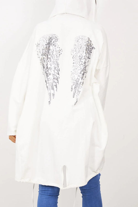 Embellished Angel Wings Casual Hoodie