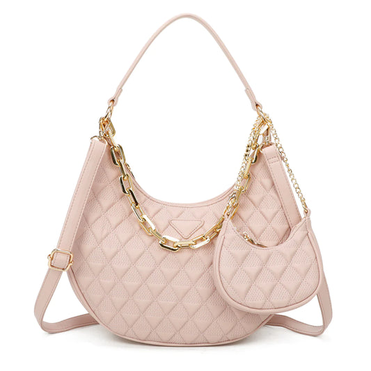 Blush Quilted Chain Statement Handbag